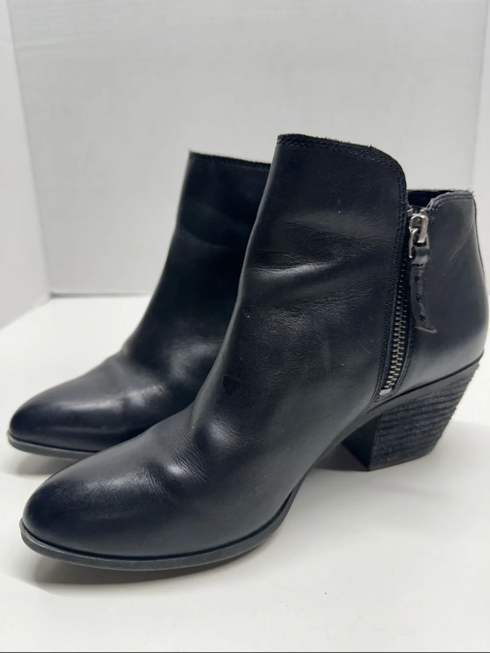 Frye Judith Ankle Boots Booties Block High Heeled Double Zip Up Black Size 7